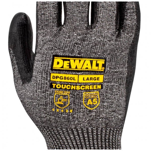 Перчатки рабочие с ПУ покрытием чувствительны к сенсорному экрану DeWALT DPG860L