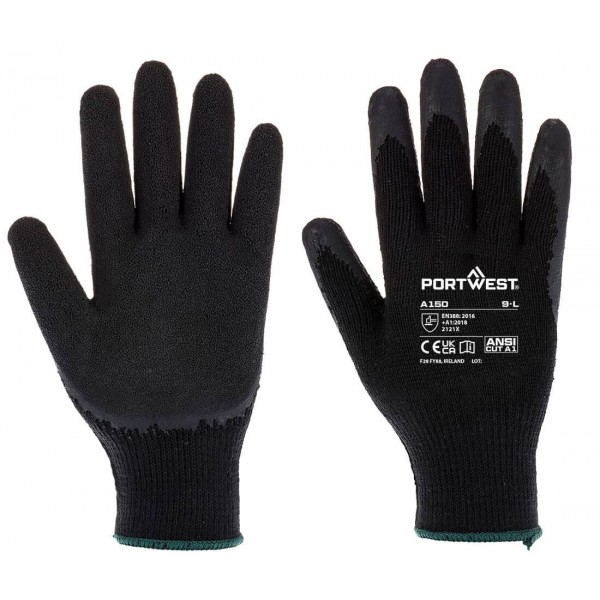 Перчатки рабочие Classic Grip с латексным покрытием черный Portwest A150