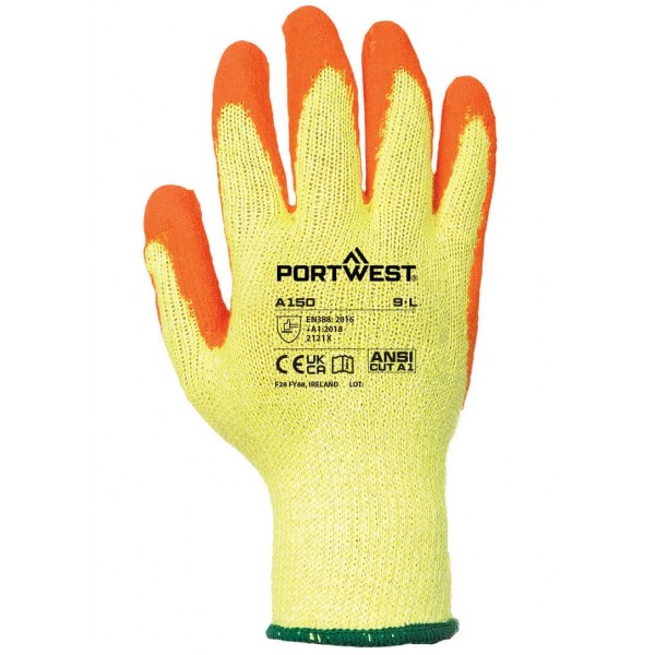 Перчатки рабочие Classic Grip с латексным покрытием желтый-оранжевый Portwest A150
