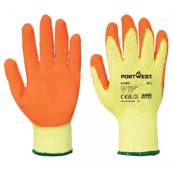 Перчатки рабочие Classic Grip с латексным покрытием желтый-оранжевый Portwest A150